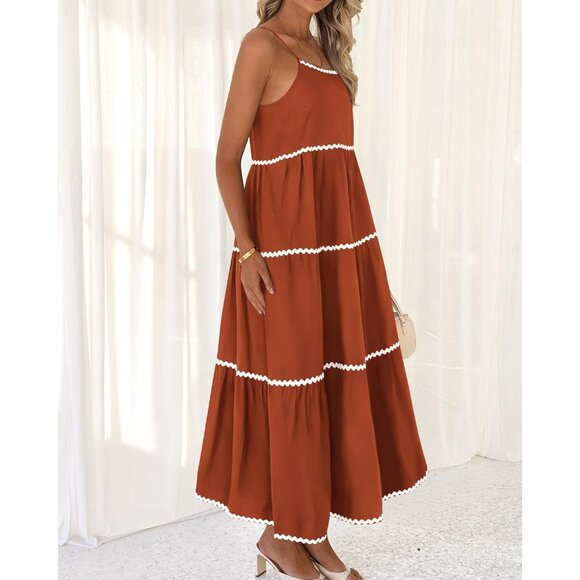 Elegant Backless Boho A-Line Sundress with Pleated Details - Maxi Length - Picture 4 of 6